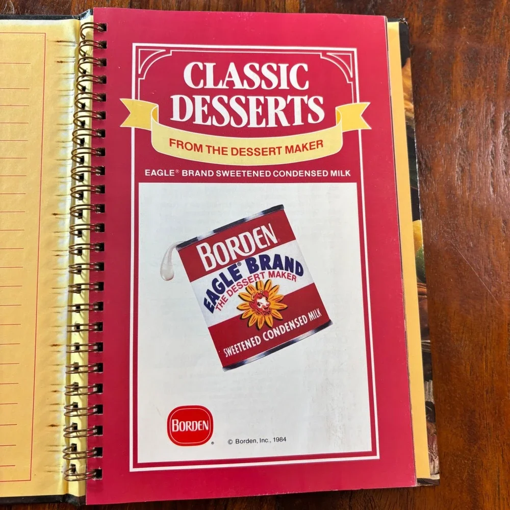 Vintage 1984 Borden Eagle Brand Classic Desserts Cookbook Spiral Bound 124 Pages